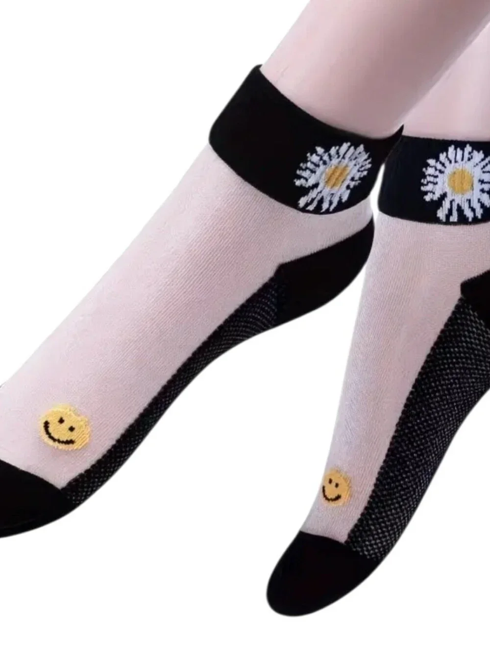 5 Pairs Floral Print Short Socks, Breathable & Lightweight Transparent Socks